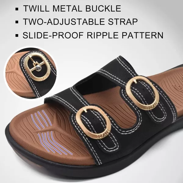 COFACE Womens Orthotic Slides Comfort Plantar Fasciitis Arch Support Slip on Flat Sandals Ladies Soft Cushion Fashion Yoga Mat Slippers With Adjustable Straps