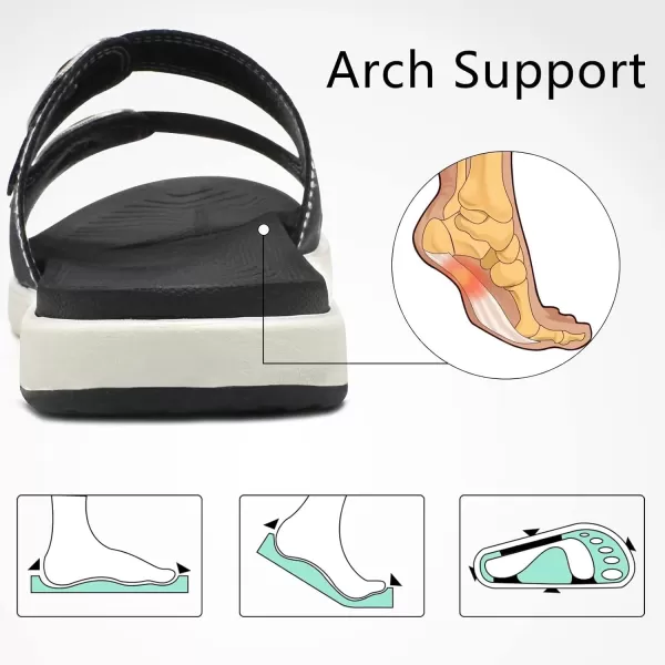 COFACE Womens Orthotic Slides Comfort Plantar Fasciitis Arch Support Slip on Flat Sandals Ladies Soft Cushion Fashion Yoga Mat Slippers With Adjustable Straps