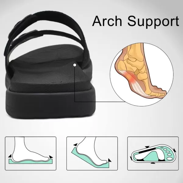 COFACE Womens Orthotic Slides Comfort Plantar Fasciitis Arch Support Slip on Flat Sandals Ladies Soft Cushion Fashion Yoga Mat Slippers With Adjustable Straps