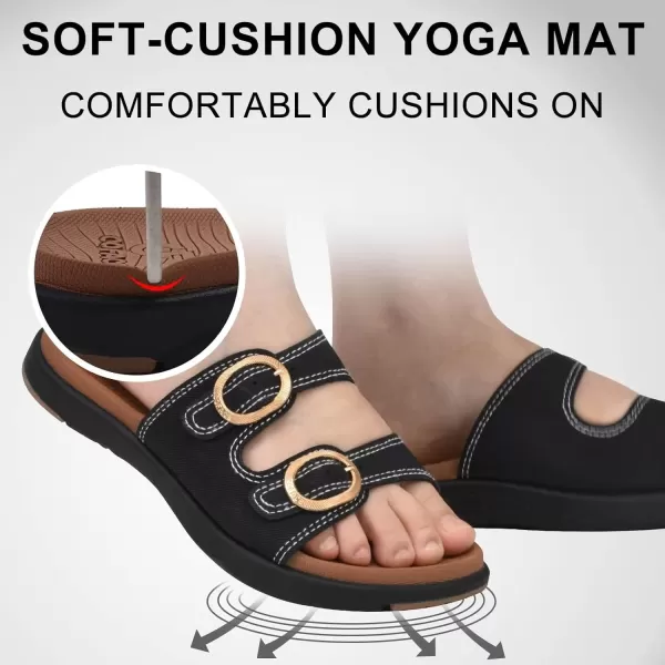 COFACE Womens Orthotic Slides Comfort Plantar Fasciitis Arch Support Slip on Flat Sandals Ladies Soft Cushion Fashion Yoga Mat Slippers With Adjustable Straps