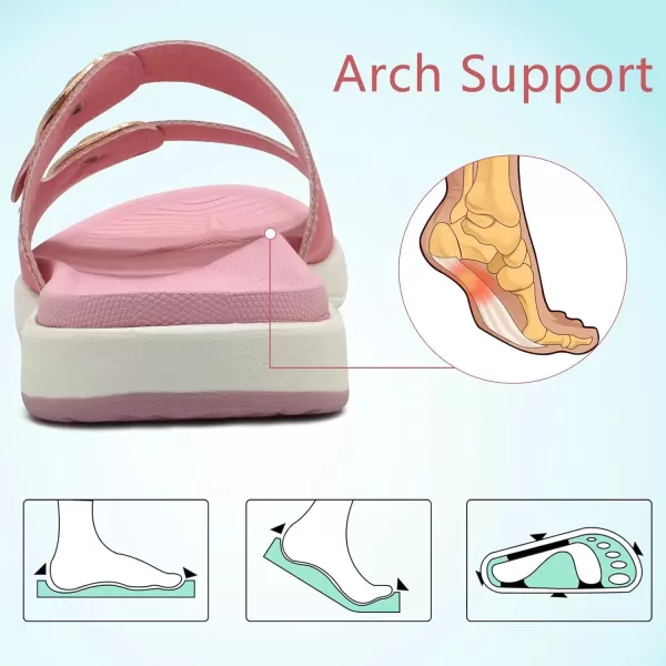 COFACE Womens Orthotic Slides Comfort Plantar Fasciitis Arch Support Slip on Flat Sandals Ladies Soft Cushion Fashion Yoga Mat Slippers With Adjustable Straps
