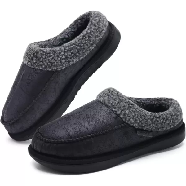 COFACE Mens Cozy Memory Foam Clog Slippers With Arch Support Explosive Suede Warm House Shoes Indoor Outdoor Slip On Rubber Sole Size 7-15)