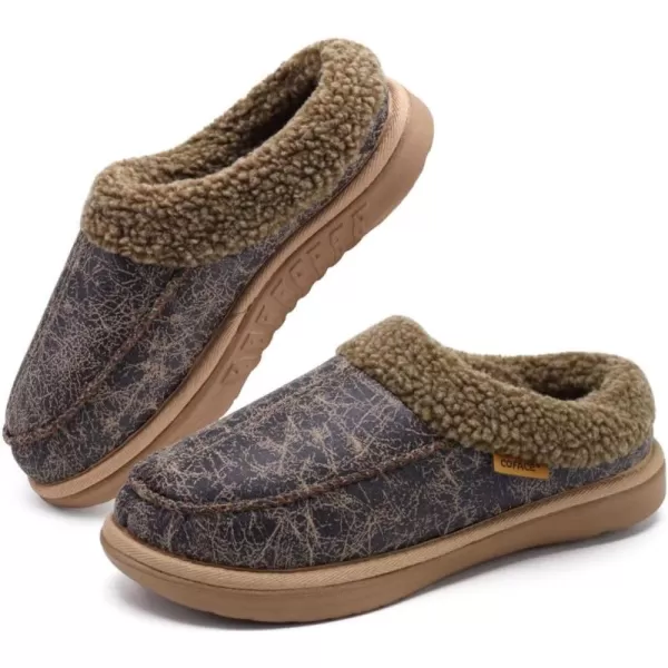 COFACE Mens Cozy Memory Foam Clog Slippers With Arch Support Explosive Suede Warm House Shoes Indoor Outdoor Slip On Rubber Sole Size 7-15)