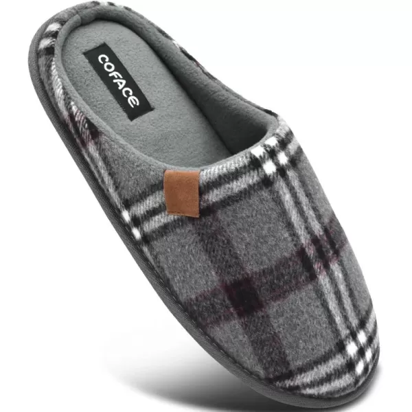 COFACE Mens Memory Foam House Slippers Slip On Cozy Scuff Plaid Shoes Indoor/Outdoor with Best Arch Surpport