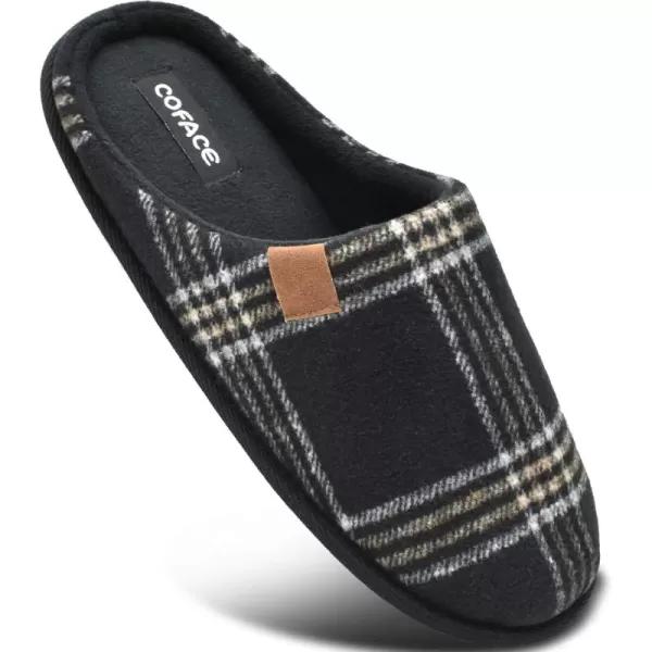 COFACE Mens Memory Foam House Slippers Slip On Cozy Scuff Plaid Shoes Indoor/Outdoor with Best Arch Surpport