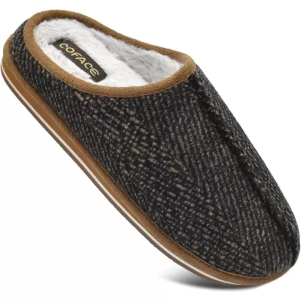 COFACE Mens Memory Foam House Slippers Slip On Cozy Scuff Plaid Shoes Indoor/Outdoor with Best Arch Surpport