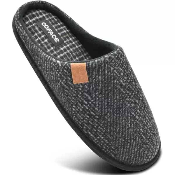 COFACE Mens Memory Foam House Slippers Slip On Cozy Scuff Plaid Shoes Indoor/Outdoor with Best Arch Surpport