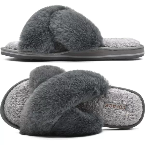 COFACE Womens Fuzzy Slides Fluff Faux Fur House Slippers Open Toe Slip On Soft Memory Foam Slippers with Arch Support Indoor Outdoor,Clearance