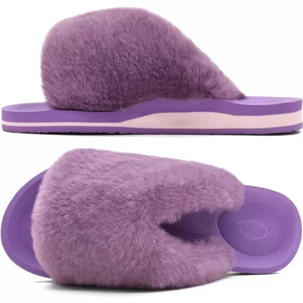 COFACE Womens Fuzzy Slides Fluff Faux Fur House Slippers Open Toe Slip On Soft Memory Foam Slippers with Arch Support Indoor Outdoor,Clearance