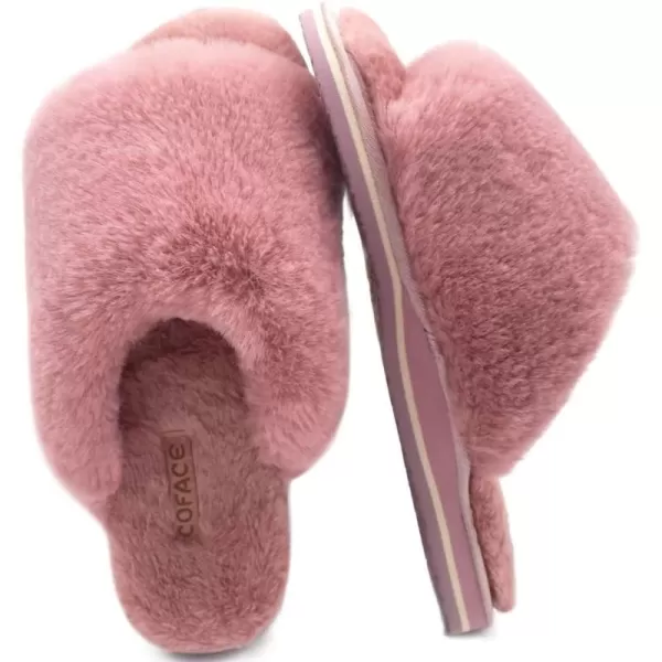 COFACE Womens Fuzzy Slides Fluff Faux Fur House Slippers Open Toe Slip On Soft Memory Foam Slippers with Arch Support Indoor Outdoor,Clearance