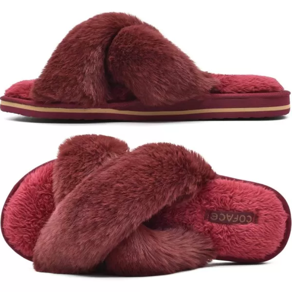 COFACE Womens Fuzzy Slides Fluff Faux Fur House Slippers Open Toe Slip On Soft Memory Foam Slippers with Arch Support Indoor Outdoor,Clearance