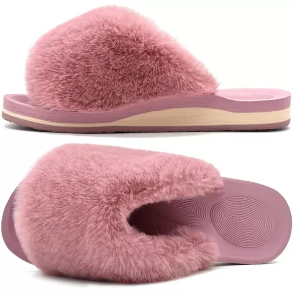 COFACE Womens Fuzzy Slides Fluff Faux Fur House Slippers Open Toe Slip On Soft Memory Foam Slippers with Arch Support Indoor Outdoor,Clearance