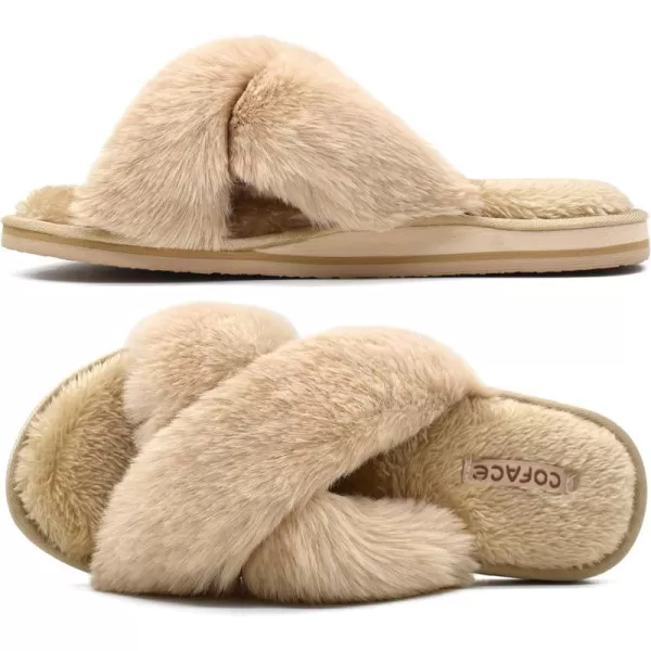 COFACE Womens Fuzzy Slides Fluff Faux Fur House Slippers Open Toe Slip On Soft Memory Foam Slippers with Arch Support Indoor Outdoor,Clearance