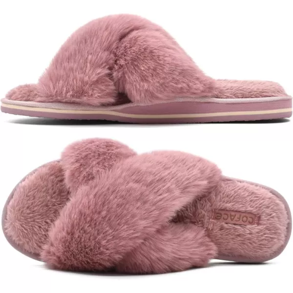 COFACE Womens Fuzzy Slides Fluff Faux Fur House Slippers Open Toe Slip On Soft Memory Foam Slippers with Arch Support Indoor Outdoor,Clearance