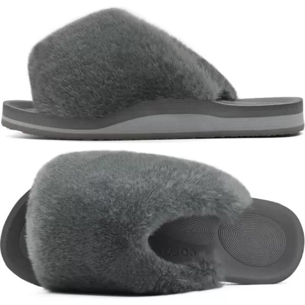 COFACE Womens Fuzzy Slides Fluff Faux Fur House Slippers Open Toe Slip On Soft Memory Foam Slippers with Arch Support Indoor Outdoor,Clearance