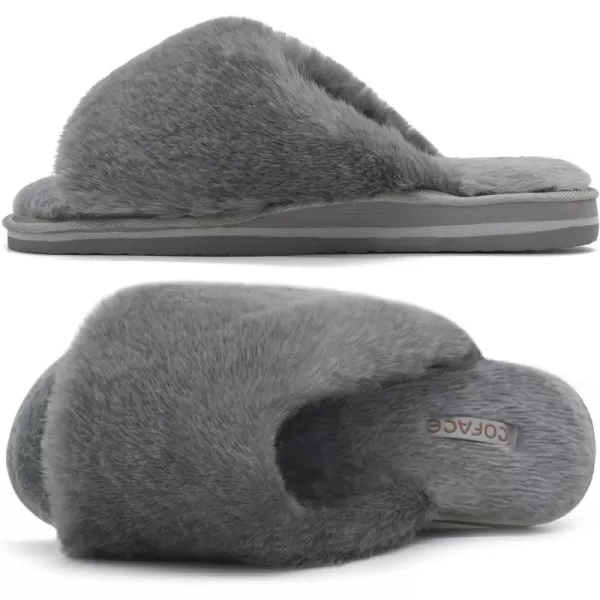 COFACE Womens Fuzzy Slides Fluff Faux Fur House Slippers Open Toe Slip On Soft Memory Foam Slippers with Arch Support Indoor Outdoor,Clearance