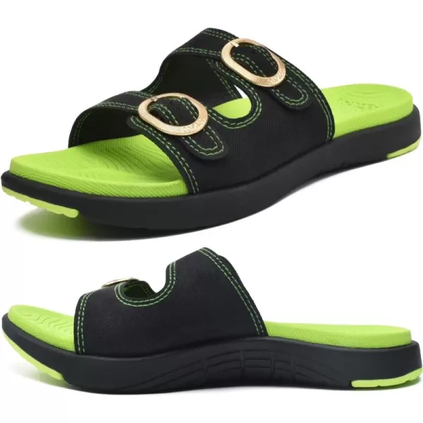 COFACE Womens Orthotic Slides Comfort Plantar Fasciitis Arch Support Slip on Flat Sandals Ladies Soft Cushion Fashion Yoga Mat Slippers With Adjustable Straps