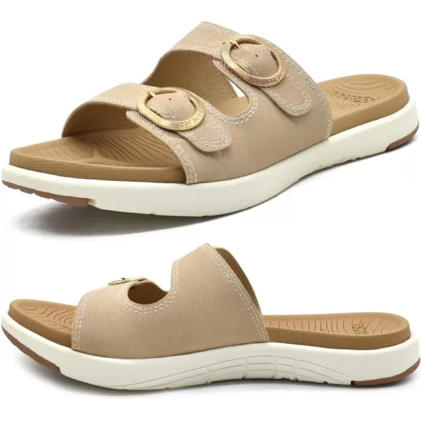 COFACE Womens Orthotic Slides Comfort Plantar Fasciitis Arch Support Slip on Flat Sandals Ladies Soft Cushion Fashion Yoga Mat Slippers With Adjustable Straps