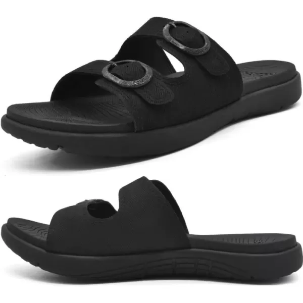 COFACE Womens Orthotic Slides Comfort Plantar Fasciitis Arch Support Slip on Flat Sandals Ladies Soft Cushion Fashion Yoga Mat Slippers With Adjustable Straps