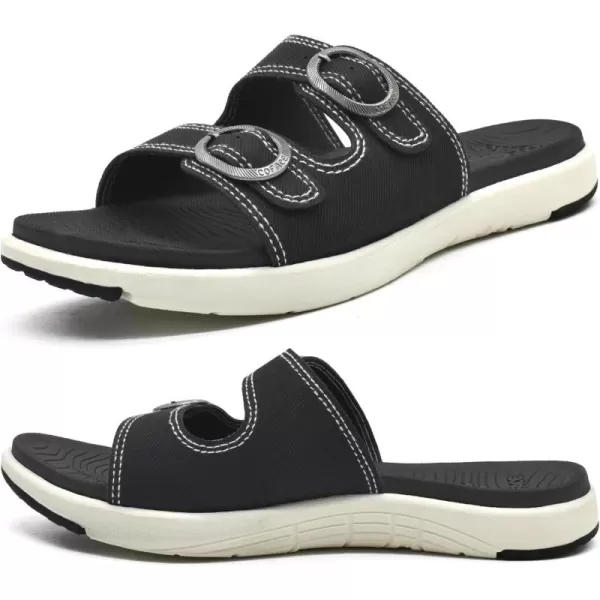 COFACE Womens Orthotic Slides Comfort Plantar Fasciitis Arch Support Slip on Flat Sandals Ladies Soft Cushion Fashion Yoga Mat Slippers With Adjustable Straps