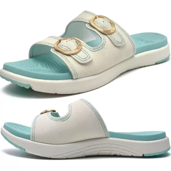 COFACE Womens Orthotic Slides Comfort Plantar Fasciitis Arch Support Slip on Flat Sandals Ladies Soft Cushion Fashion Yoga Mat Slippers With Adjustable Straps