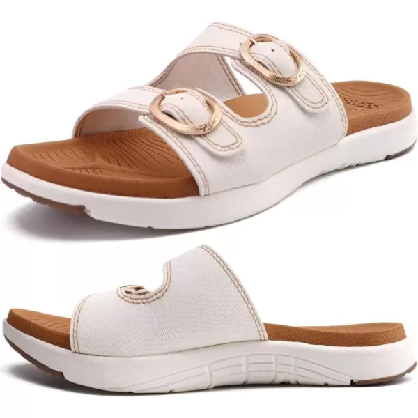 COFACE Womens Orthotic Slides Comfort Plantar Fasciitis Arch Support Slip on Flat Sandals Ladies Soft Cushion Fashion Yoga Mat Slippers With Adjustable Straps