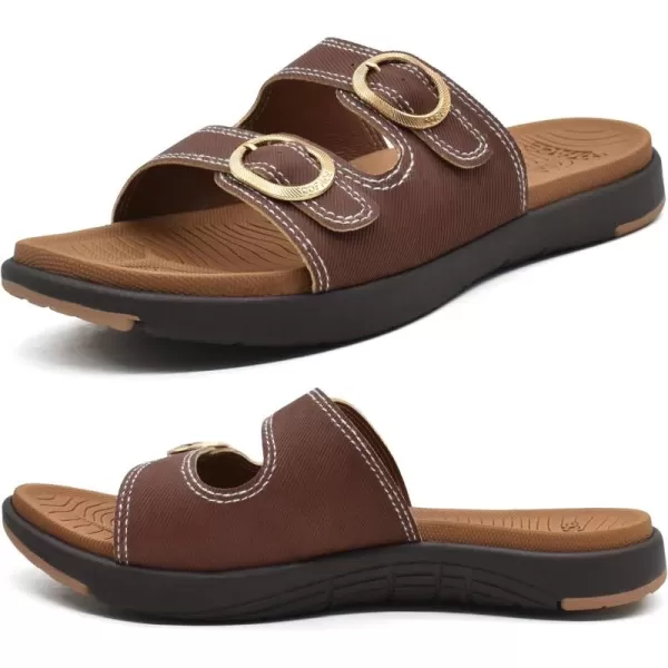 COFACE Womens Orthotic Slides Comfort Plantar Fasciitis Arch Support Slip on Flat Sandals Ladies Soft Cushion Fashion Yoga Mat Slippers With Adjustable Straps