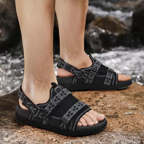 COFACE Mens Sport Beach Sandals with Arch Support Open Toe Leather Hiking Sandals for Man Outdoor Walking Sandals Men Water Shoes