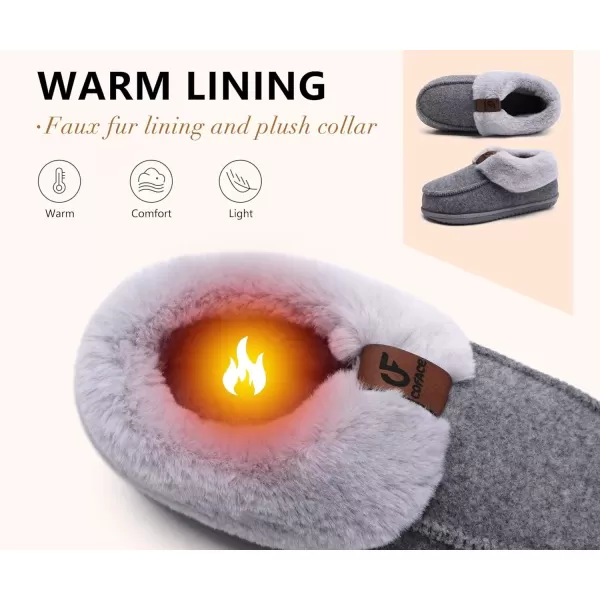 COFACE Women's Memory Foam House Slippers Arch Support Moccasin Winter Shoes Ladies Warm Fuzzy Faux Fur Collar With Indoor Outdoor Rubber Sole)
