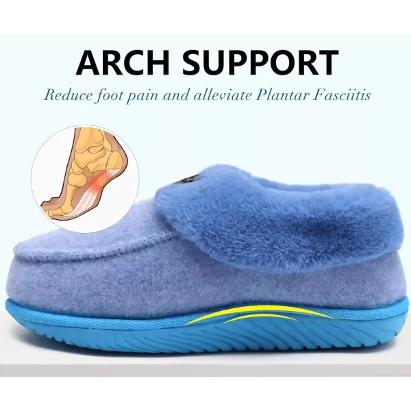 COFACE Women's Memory Foam House Slippers Arch Support Moccasin Winter Shoes Ladies Warm Fuzzy Faux Fur Collar With Indoor Outdoor Rubber Sole)