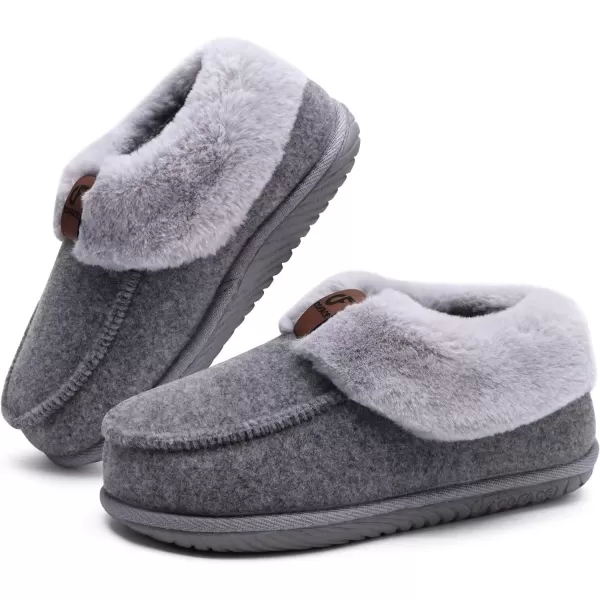 COFACE Women's Memory Foam House Slippers Arch Support Moccasin Winter Shoes Ladies Warm Fuzzy Faux Fur Collar With Indoor Outdoor Rubber Sole)