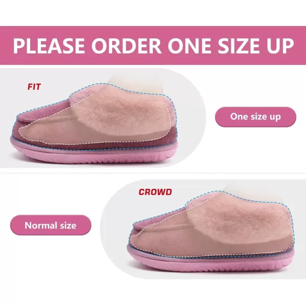 COFACE Women's Memory Foam House Slippers Arch Support Moccasin Winter Shoes Ladies Warm Fuzzy Faux Fur Collar With Indoor Outdoor Rubber Sole)