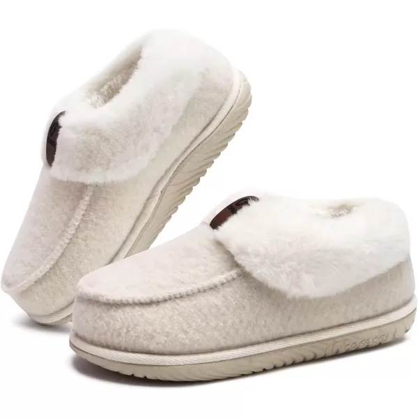 COFACE Women's Memory Foam House Slippers Arch Support Moccasin Winter Shoes Ladies Warm Fuzzy Faux Fur Collar With Indoor Outdoor Rubber Sole)