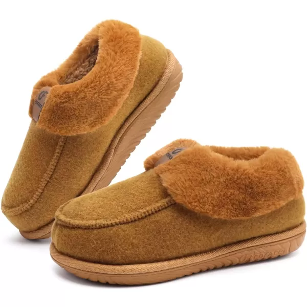 COFACE Women's Memory Foam House Slippers Arch Support Moccasin Winter Shoes Ladies Warm Fuzzy Faux Fur Collar With Indoor Outdoor Rubber Sole)