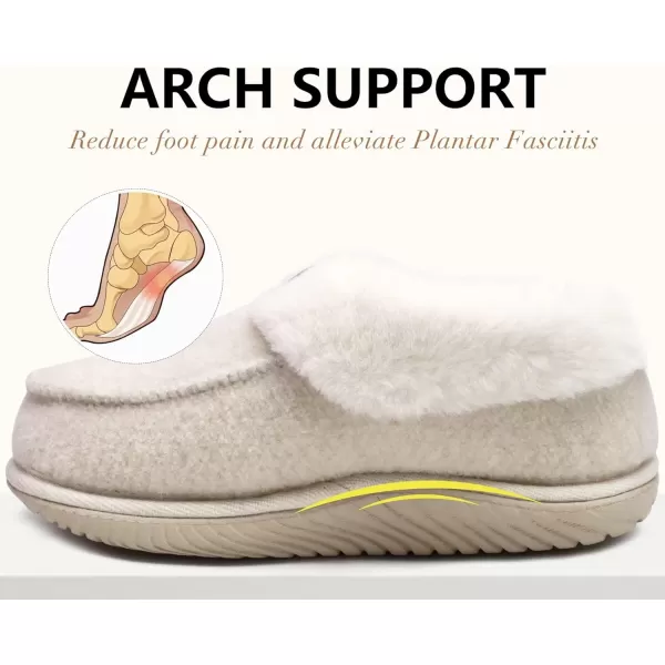 COFACE Women's Memory Foam House Slippers Arch Support Moccasin Winter Shoes Ladies Warm Fuzzy Faux Fur Collar With Indoor Outdoor Rubber Sole)