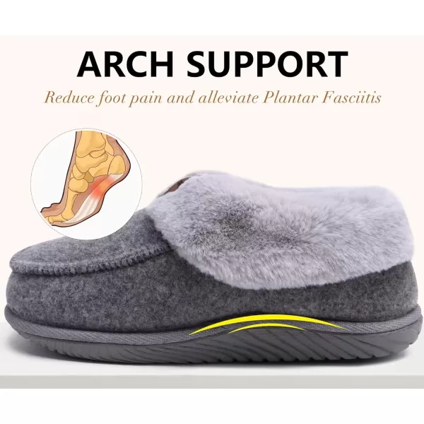 COFACE Women's Memory Foam House Slippers Arch Support Moccasin Winter Shoes Ladies Warm Fuzzy Faux Fur Collar With Indoor Outdoor Rubber Sole)