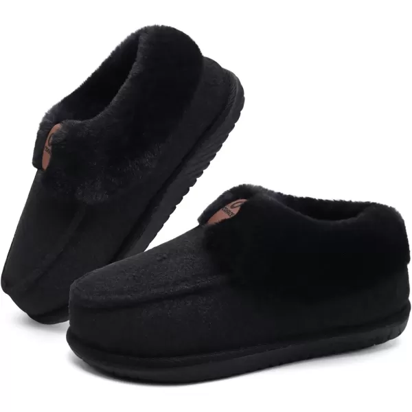 COFACE Women's Memory Foam House Slippers Arch Support Moccasin Winter Shoes Ladies Warm Fuzzy Faux Fur Collar With Indoor Outdoor Rubber Sole)