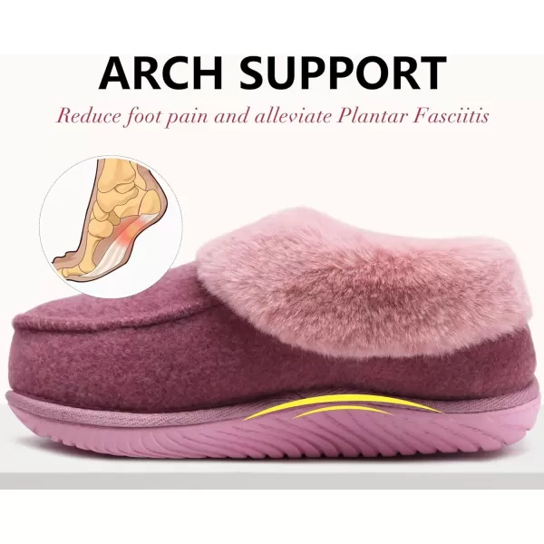 COFACE Women's Memory Foam House Slippers Arch Support Moccasin Winter Shoes Ladies Warm Fuzzy Faux Fur Collar With Indoor Outdoor Rubber Sole)