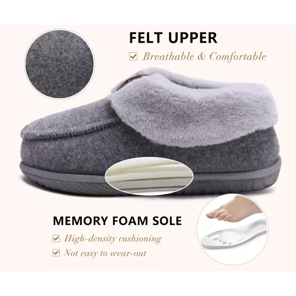 COFACE Women's Memory Foam House Slippers Arch Support Moccasin Winter Shoes Ladies Warm Fuzzy Faux Fur Collar With Indoor Outdoor Rubber Sole)