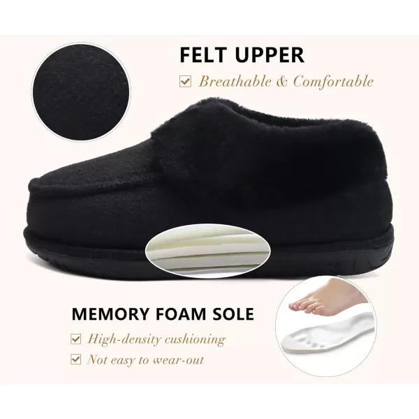 COFACE Women's Memory Foam House Slippers Arch Support Moccasin Winter Shoes Ladies Warm Fuzzy Faux Fur Collar With Indoor Outdoor Rubber Sole)