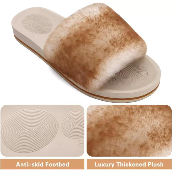 COFACE Womens Slides Fuzzy Slippers Open Toe Fluff Slippers With Arch Support Plantar Fasciitis Orthotic Slippers Women House Shoes