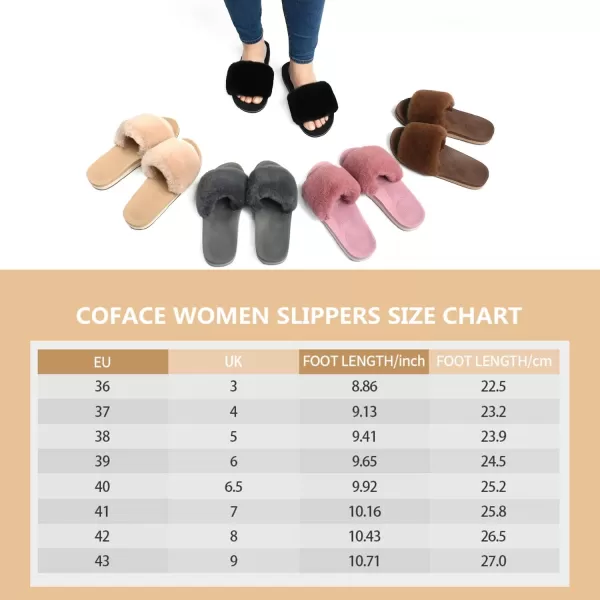 COFACE Womens Slides Fuzzy Slippers Open Toe Fluff Slippers With Arch Support Plantar Fasciitis Orthotic Slippers Women House Shoes