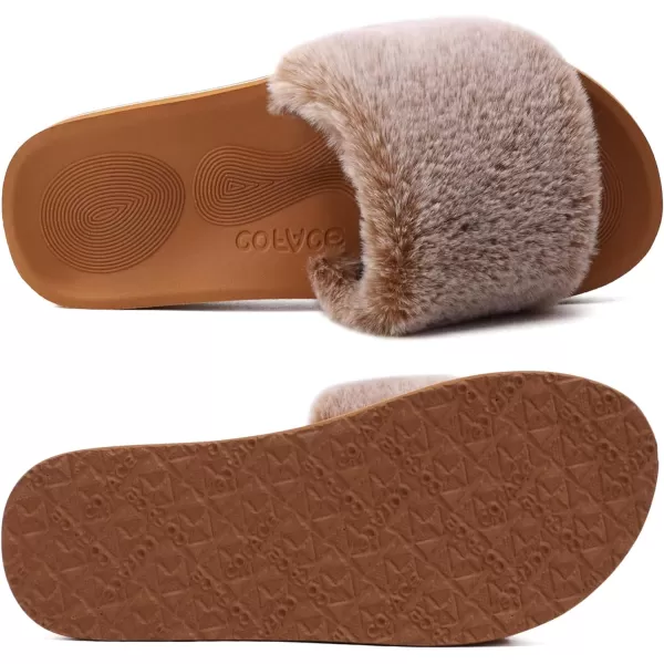 COFACE Womens Slides Fuzzy Slippers Open Toe Fluff Slippers With Arch Support Plantar Fasciitis Orthotic Slippers Women House Shoes