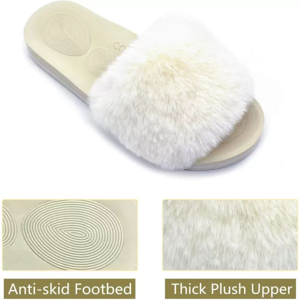 COFACE Womens Slides Fuzzy Slippers Open Toe Fluff Slippers With Arch Support Plantar Fasciitis Orthotic Slippers Women House Shoes
