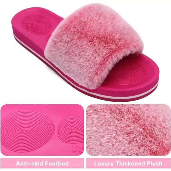 COFACE Womens Slides Fuzzy Slippers Open Toe Fluff Slippers With Arch Support Plantar Fasciitis Orthotic Slippers Women House Shoes