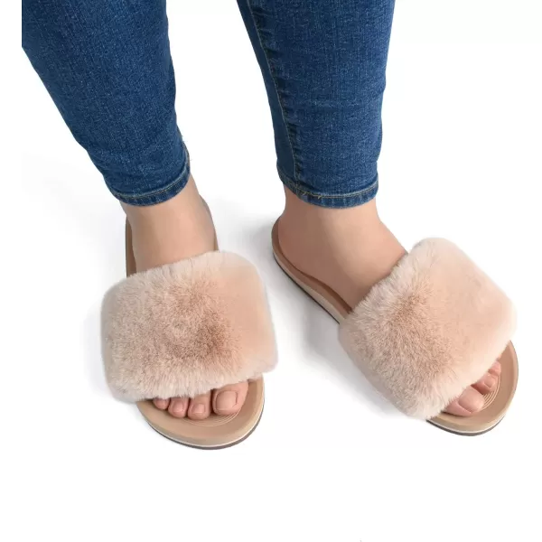 COFACE Womens Slides Fuzzy Slippers Open Toe Fluff Slippers With Arch Support Plantar Fasciitis Orthotic Slippers Women House Shoes