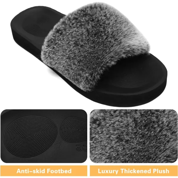 COFACE Womens Slides Fuzzy Slippers Open Toe Fluff Slippers With Arch Support Plantar Fasciitis Orthotic Slippers Women House Shoes