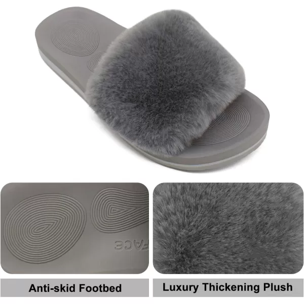 COFACE Womens Slides Fuzzy Slippers Open Toe Fluff Slippers With Arch Support Plantar Fasciitis Orthotic Slippers Women House Shoes