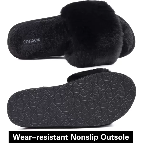 COFACE Womens Slides Fuzzy Slippers Open Toe Fluff Slippers With Arch Support Plantar Fasciitis Orthotic Slippers Women House Shoes