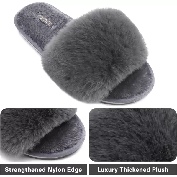 COFACE Womens Slides Fuzzy Slippers Open Toe Fluff Slippers With Arch Support Plantar Fasciitis Orthotic Slippers Women House Shoes
